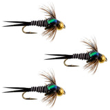 3 Pack Bead Head Zebra Copper John Nymph Fly Fishing Flies - Hook Size 16