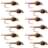 Tungsten Bead Head Copper John Nymph 1 Dozen Fly Fishing Flies - Hook Size 12