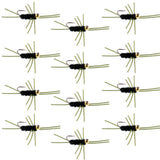 Barbless Pat's Rubber Legs Tungsten Bead Jigged Black Euro Nymph  - Set of 12 Flies Hook Size 10