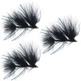 3 Pack Circus Peanut Envy Streamer Black - Size 6 - Articulated Trout Bass Steelhead Salmon and Bass Fly Fishing Flies