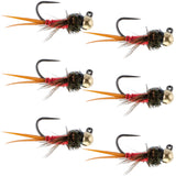 Tungsten Bead Tactical Jig Copper John Red Czech Nymph Euro Nymphing Fly - 6 Flies Size 16