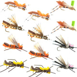 The Fly Fishing Place Foam Hopper Fly Fishing Flies Assortment - 12 Flies - 2 Each of 6 Grasshopper Dropper Hoppers Patterns with Fly Box