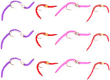Trout Fly Assortment - San Juan Worm Power Bead Wet Nymph Fly Fishing Flies -  1 Dozen Hook Size 10 - 3 Each of 4 Patterns