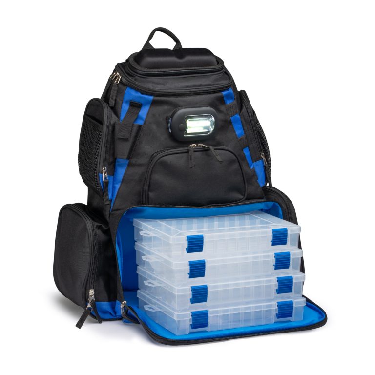 Vexan Fishing Backpack Tackle Box w/Removable LED Light Blue & Black