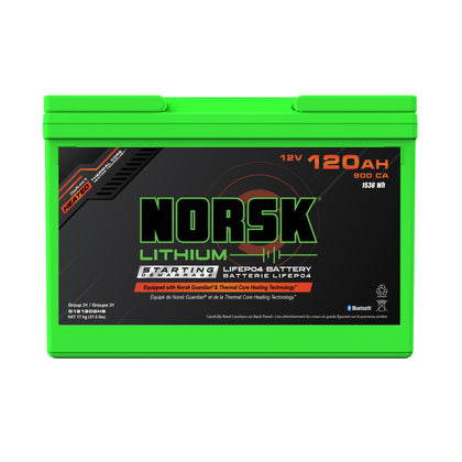 Norsk Lithium Battery 120AH 12V LIFEPO4 Marine Cranking Battery HEATED