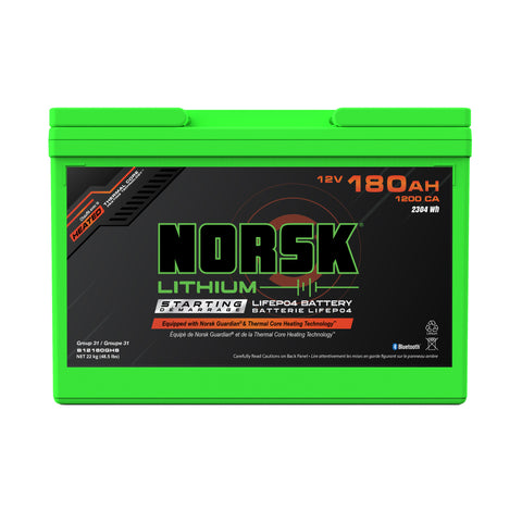 Norsk Lithium Battery 180AH 12V LIFEPO4 Marine Cranking Battery HEATED