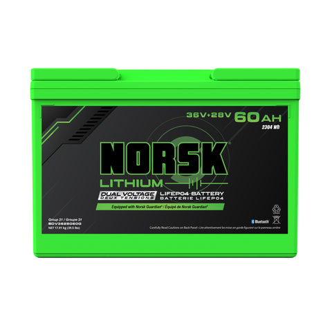 Norsk 36V + 28V 60AH DUAL VOLTAGE LiFePO4 Lithium Battery