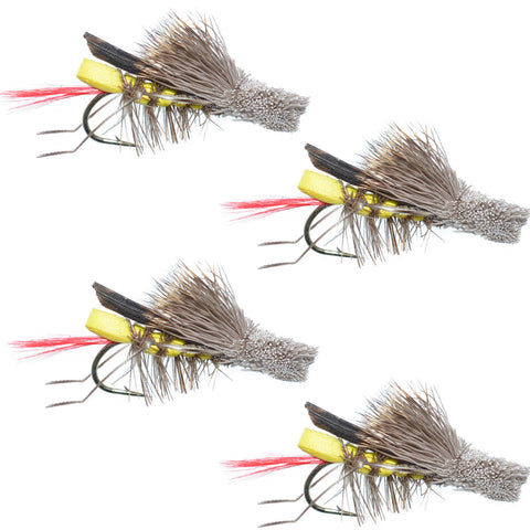 4 Pack Dave's Hopper Yellow Foam Body Grasshopper Fly - Hook Size 12