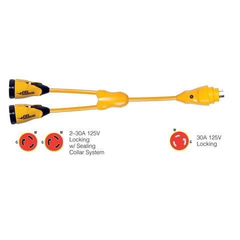 MARINCO Y30-2-30 EEL (2)30A-125V FEMALE TO (1)30A-125V MALE "Y" ADAPTER - YELLOW