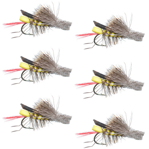 Barbless Dave's Hopper Yellow Foam Body Grasshopper Fly - 6 Flies Hook Size 8