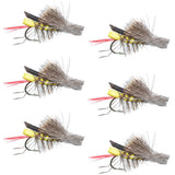 Barbless Dave's Hopper Yellow Foam Body Grasshopper Fly - 6 Flies Hook Size 12