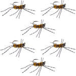 Barbless Pat's Barred Rubber Legs Tungsten Bead Jigged Coffee/Tan Euro Nymph  - Set of 6 Flies Hook Size 6