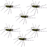 Barbless Pat's Barred Rubber Legs Tungsten Bead Jigged Black/Olive Euro Nymph  - Set of 6 Flies Hook Size 6