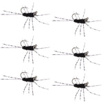 Barbless Pat's Barred Rubber Legs Tungsten Bead Jigged Black Euro Nymph  - Set of 6 Flies Hook Size 6