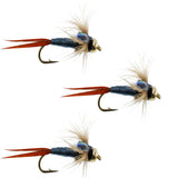 3 Pack Bead Head Metallic Blue Copper John Nymph - Fly Fishing Flies - Hook Size 10