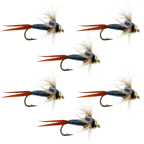 Bead Head Metallic Blue Copper John Nymph - 6 Fly Fishing Flies - Hook Size 14