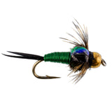 3 Pack Bead Head Green Copper John Nymph Fly Fishing Flies -  Hook Size 14