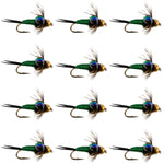 Bead Head Green Copper John Nymph Fly Fishing Flies - 1 Dozen Flies Hook Size 12