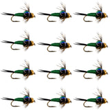 Bead Head Green Copper John Nymph Fly Fishing Flies - 1 Dozen Flies Hook Size 14