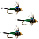 3 Pack Bead Head Green Copper John Nymph Fly Fishing Flies -  Hook Size 12