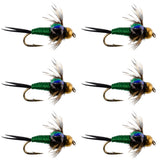 Bead Head Green Copper John Nymph Fly Fishing Flies - Set of 6 Flies Hook Size 14