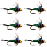 Bead Head Green Copper John Nymph Fly Fishing Flies - Set of 6 Flies Hook Size 18