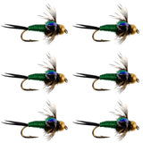 Bead Head Green Copper John Nymph Fly Fishing Flies - Set of 6 Flies Hook Size 18