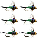 Bead Head Green Copper John Nymph Fly Fishing Flies - Set of 6 Flies Hook Size 16