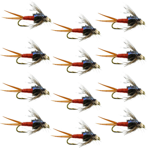 Bead Head Hot Orange Copper John Nymph - 1 Dozen Fly Fishing Flies - Hook Size 14