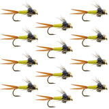 Bead Head Hot Yellow Copper John Nymph 1 Dozen Fly Fishing Flies - Hook Size 10