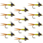 Bead Head Hot Yellow Copper John Nymph 1 Dozen Fly Fishing Flies - Hook Size 14