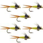 Bead Head Hot Yellow Copper John Nymph - 6 Fly Fishing Flies - Hook Size 12