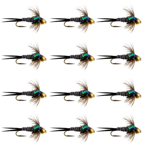 Bead Head Zebra Copper John Nymph Fly Fishing Flies - 1 Dozen Flies Hook Size 12