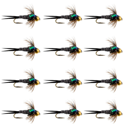 Bead Head Zebra Copper John Nymph Fly Fishing Flies - 1 Dozen Flies Hook Size 16