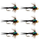 Bead Head Zebra Copper John Nymph Fly Fishing Flies - Set of 6 Flies Hook Size 14