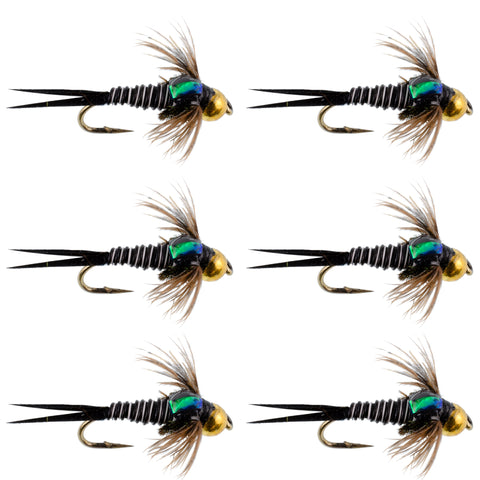 Bead Head Zebra Copper John Nymph Fly Fishing Flies - Set of 6 Flies Hook Size 14