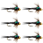 Bead Head Zebra Copper John Nymph Fly Fishing Flies - Set of 6 Flies Hook Size 16