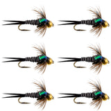 Bead Head Zebra Copper John Nymph Fly Fishing Flies - Set of 6 Flies Hook Size 16