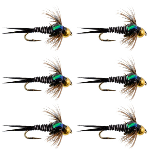 Bead Head Zebra Copper John Nymph Fly Fishing Flies - Set of 6 Flies Hook Size 16