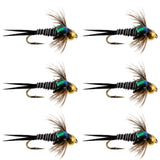 Bead Head Zebra Copper John Nymph Fly Fishing Flies - Set of 6 Flies Hook Size 12