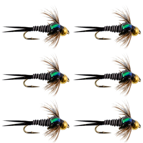 Bead Head Zebra Copper John Nymph Fly Fishing Flies - Set of 6 Flies Hook Size 12