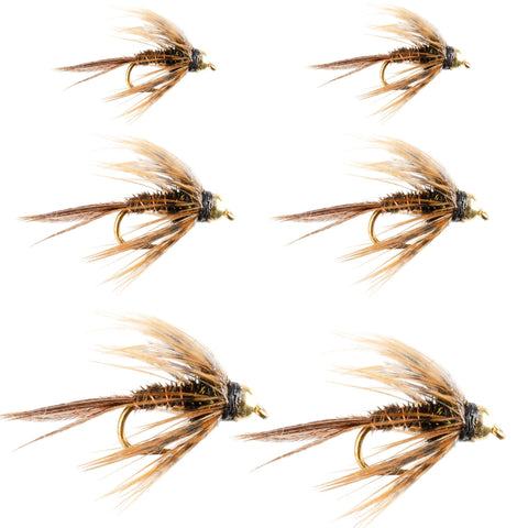 Soft Hackle Bead Head Pheasant Tail Nymph Fly Fishing Flies - 6 Flies Hook Size 14