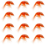 Orange Beaded Shrimp Scud Pattern - 1 Dozen Size 12 - Tailwater Lake Fly Fishing Nymph Flies