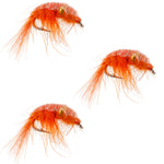 3 Pack Orange Beaded Shrimp Scud Pattern - Size 12 - Tailwater Lake Fly Fishing Nymph Flies