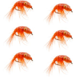 Orange Beaded Shrimp Scud Pattern - 6 Flies - Size 12 - Tailwater Lake Fly Fishing Nymph Flies