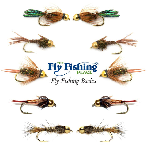 The Fly Fishing Place Basics Collection - Bead Head Nymph Assortment - 10 Wet Flies - 5 Patterns - Hook Sizes 12, 14, 16