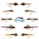 Basics Collection - Copper John and Flash Back Bead Head Nymph Assortment - 10 Wet Flies - 5 Patterns - Hook Sizes 10, 12, 14, 16