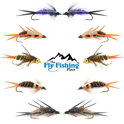 Basics Collection - Double Bead Head Nymph Assortment - 10 Wet Flies - 5 Patterns - Hook Size 10