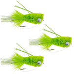 3 Pack Flashtail Bass Popper Size 6 - Chartreuse Bass Fly Fishing Bug Wide Gape Bass Hooks With Weed Guard