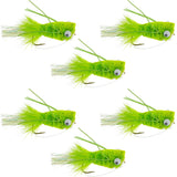 Flashtail Bass Popper 6 Flies Hook Size 6 - Chartreuse Bass Fly Fishing Bug Wide Gape Bass Hooks With Weed Guard